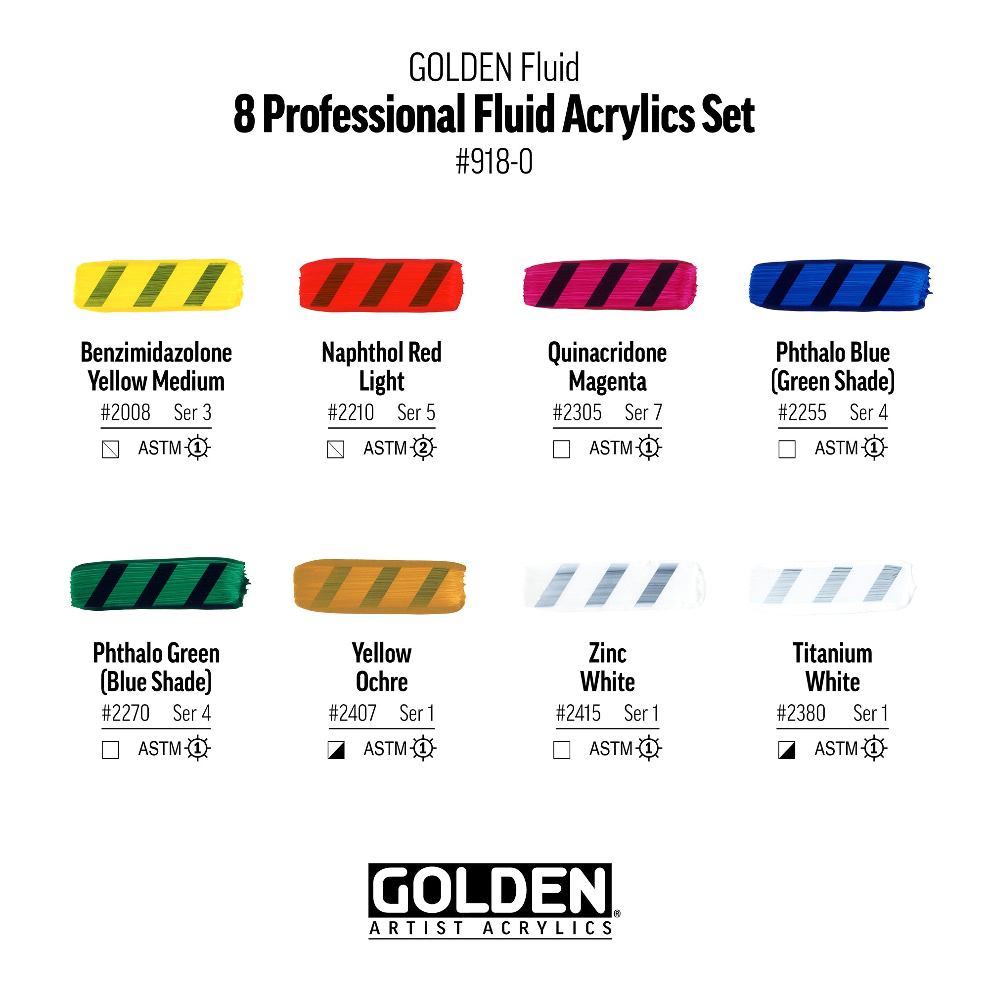 GOLDEN : Fluid Acrylics Set : 8 x 15ml
